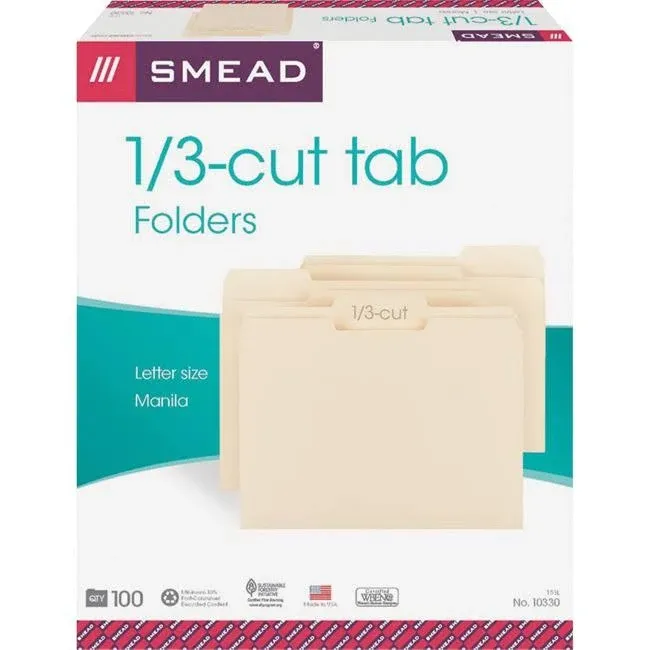 Smead File Folders 1/3 Cut Assorted 1-Ply Top Tab White