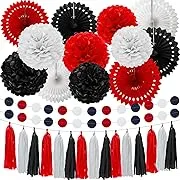 29 Pieces 2022 Graduation Decorations Mouse Paper Decoration Fan Pom Pom Honeycomb Flower Tissue Tassel Garland Theme Party Supplies for Graduation Birthday Baby Shower Wedding (White, Red, Black)29 Pieces 2022 Graduation Decorations Mouse Paper Decorati