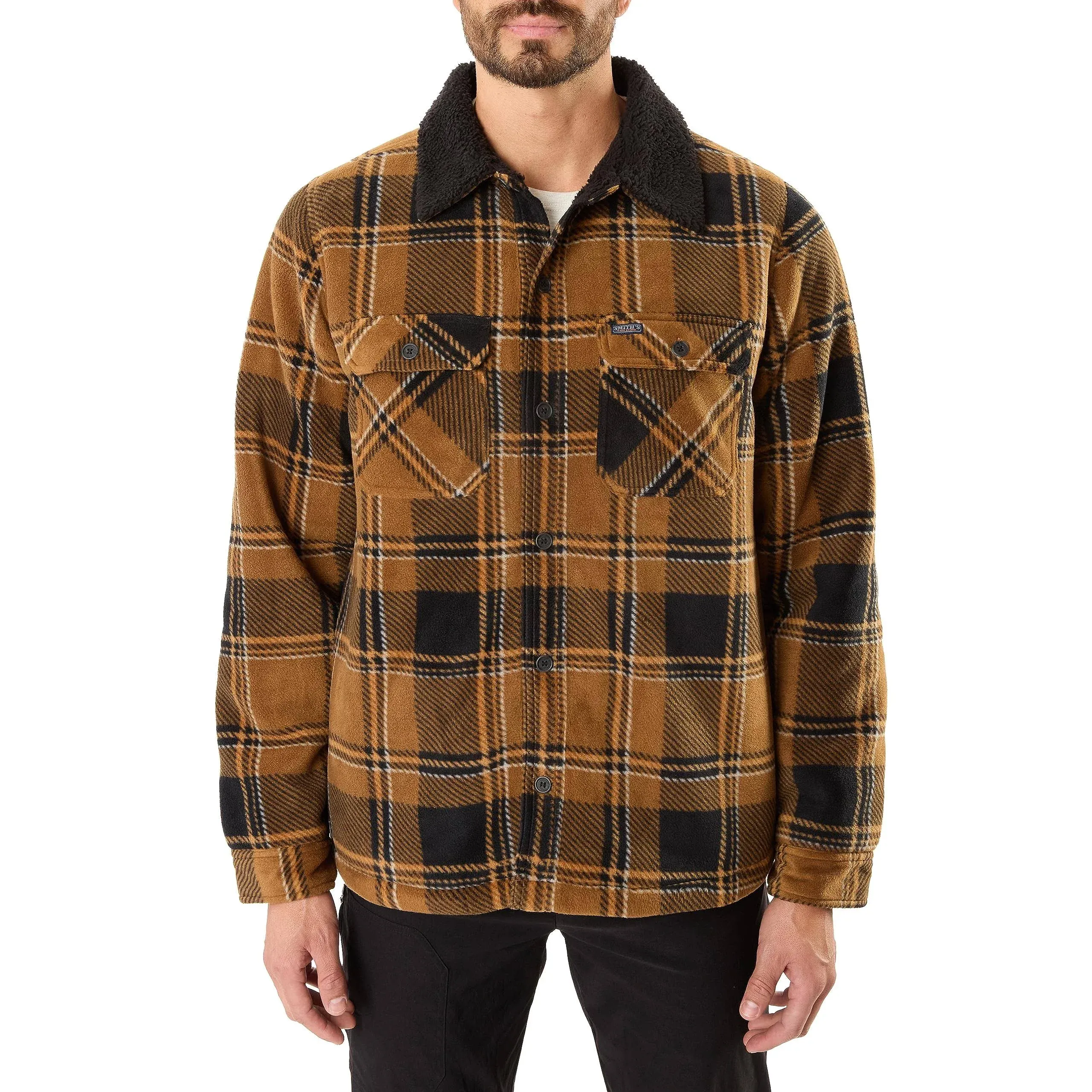 Smith's Workwear Men's Lined Plaid Micro Polarfleece Jacket with Sherpa Collar