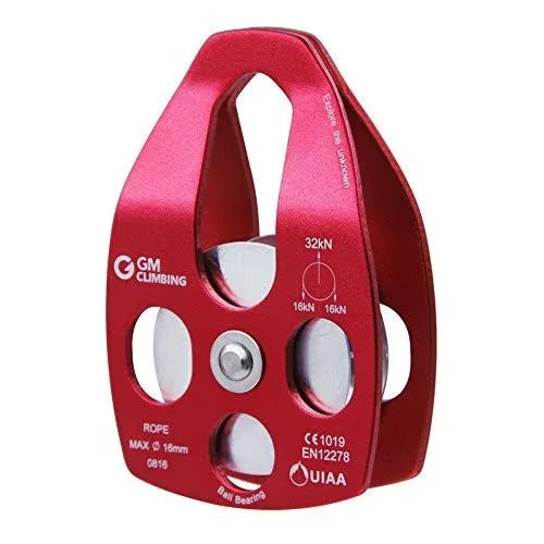 GM Climbing 32kn Large Rescue Pulley Single Double Sheave with Swing Plate Red