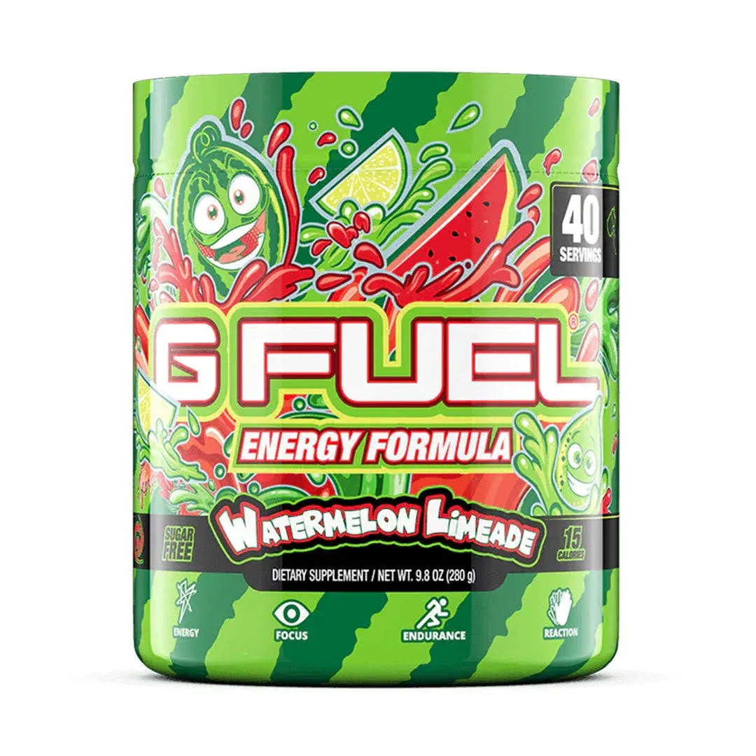 G Fuel Watermelon Limeade Energy Powder, Sugar Free, Clean Caffeine Focus Supplement, Water Mix, Focus Amino, Vitamin + Antioxidants Blend, 9.8 oz (40 Servings)