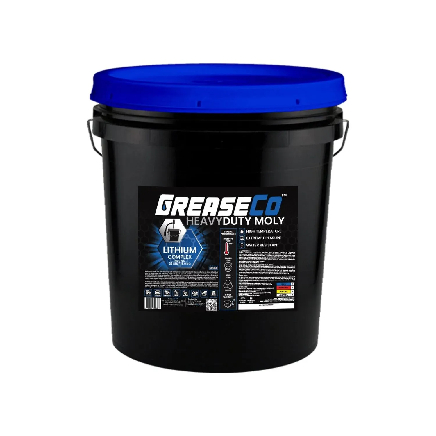 HeavyDuty Moly™ Moly Grease 35 LB Bucket Pail | Lithium Complex EP | High Temp | CV Joint | Bearing | NLGI 2