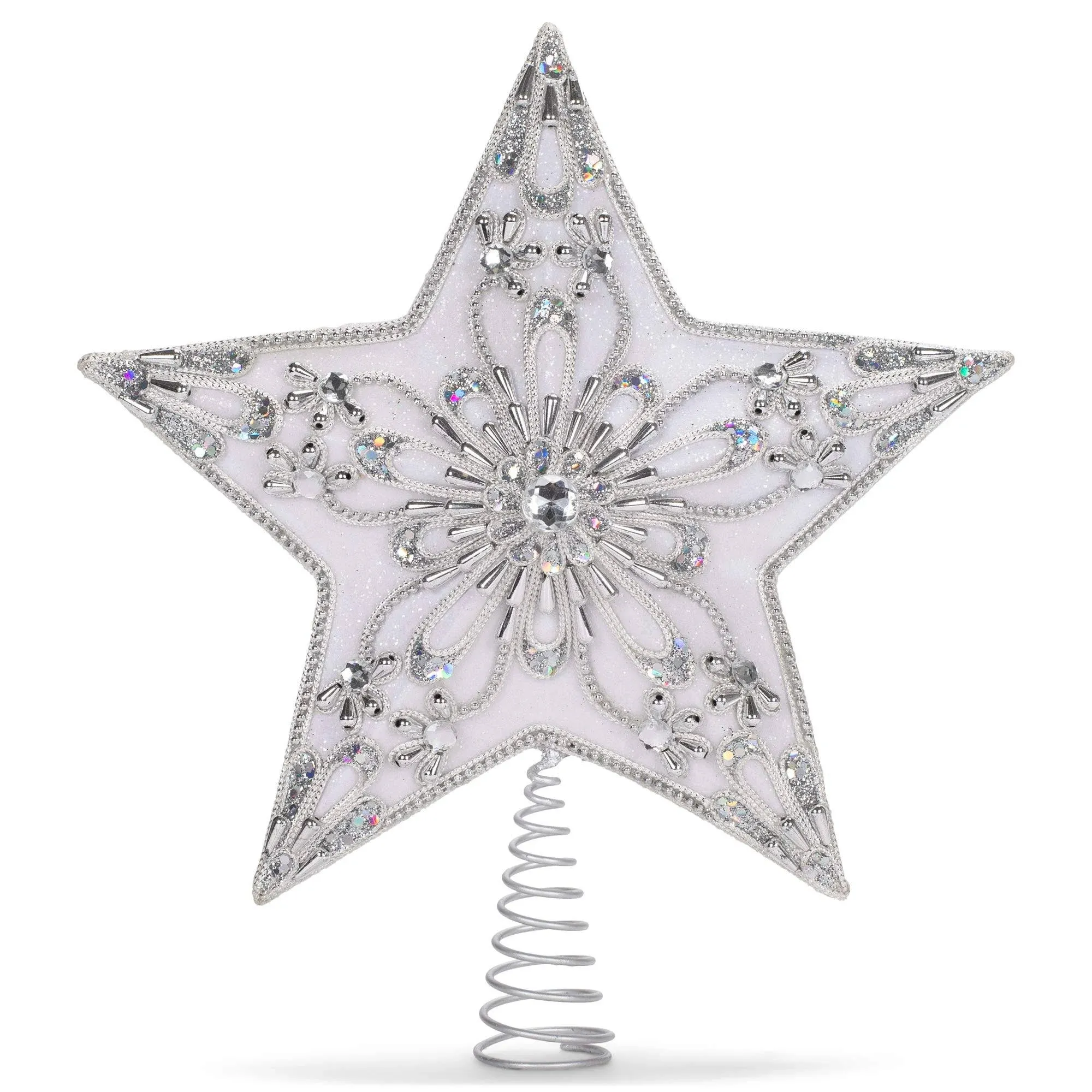 White and Silver Star Christmas Tree Topper 13.5 Inch S4425 New