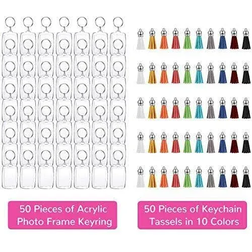 50 Sets Acrylic Photo Frame Keychain With Tassels Snapin Custom Insert