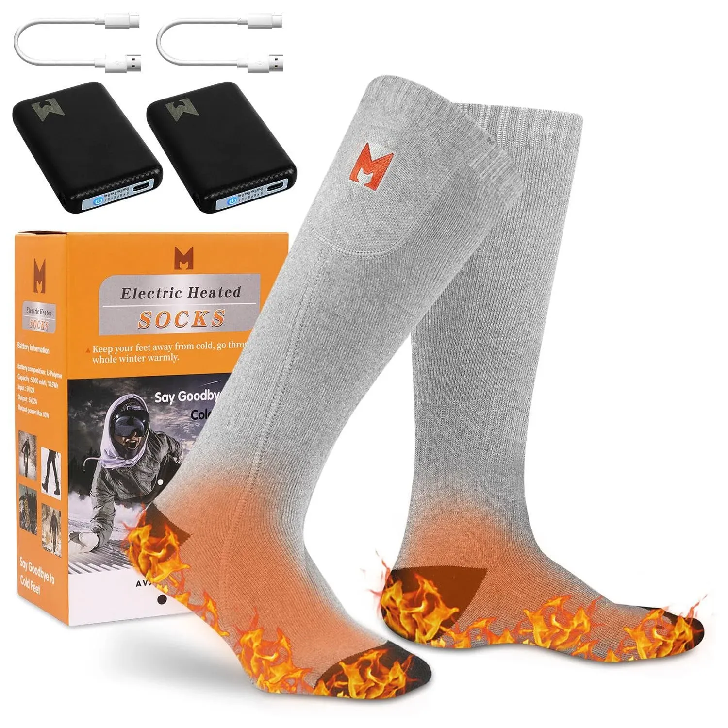 Rechargeable Heated Socks 5V 5000mAh Battery Heated Socks for Men Electric He...