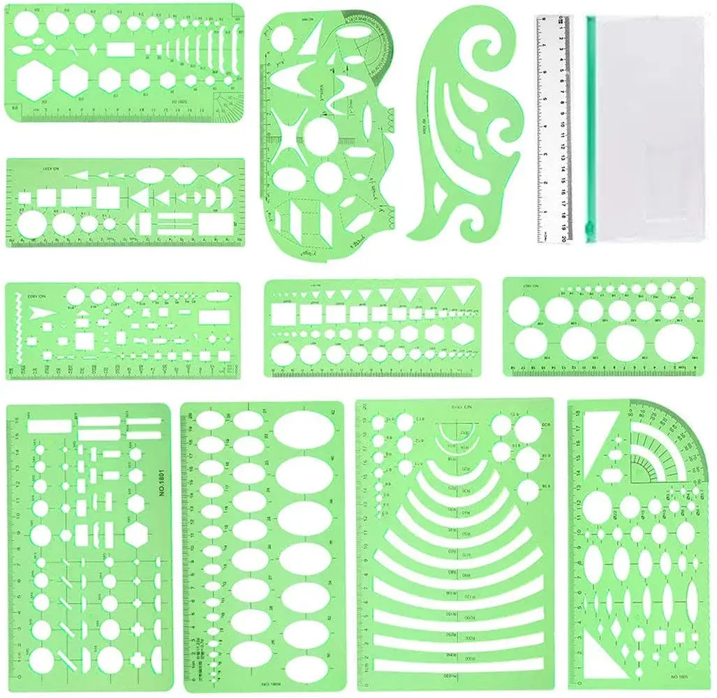 12pcs Geometric Stencilsdrawin<wbr/>g Tools Drafting Templatescircl<wbr/>e Shape Stencils Dr