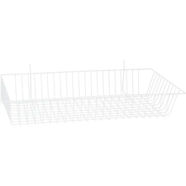 Slatwall/Grid Shallow Basket, White, Slatwall Accessory, 24"L X 12"W X 4"H By ...