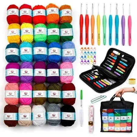 103 PCS Crochet Kit with Crochet Hooks Yarn Set, Premium Bundle Includes 1650...