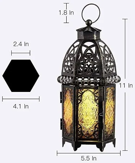 DECORKEY Vintage Large Size Decorative Candle Ramadan Lantern, H:12.8 inch Moroc