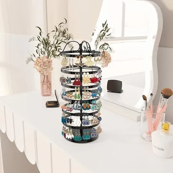 MODOWEY 6 Tier Rotating Earring Holder Organizer, Adjustable Metal Earring Display Stand Storage Rack, 264 Holes Earring Tree Organizer for Women Girl (White)MODOWEY 6 Tier Rotating Earring Holder Organizer, Adjustable Metal Earring Display Stand Storage