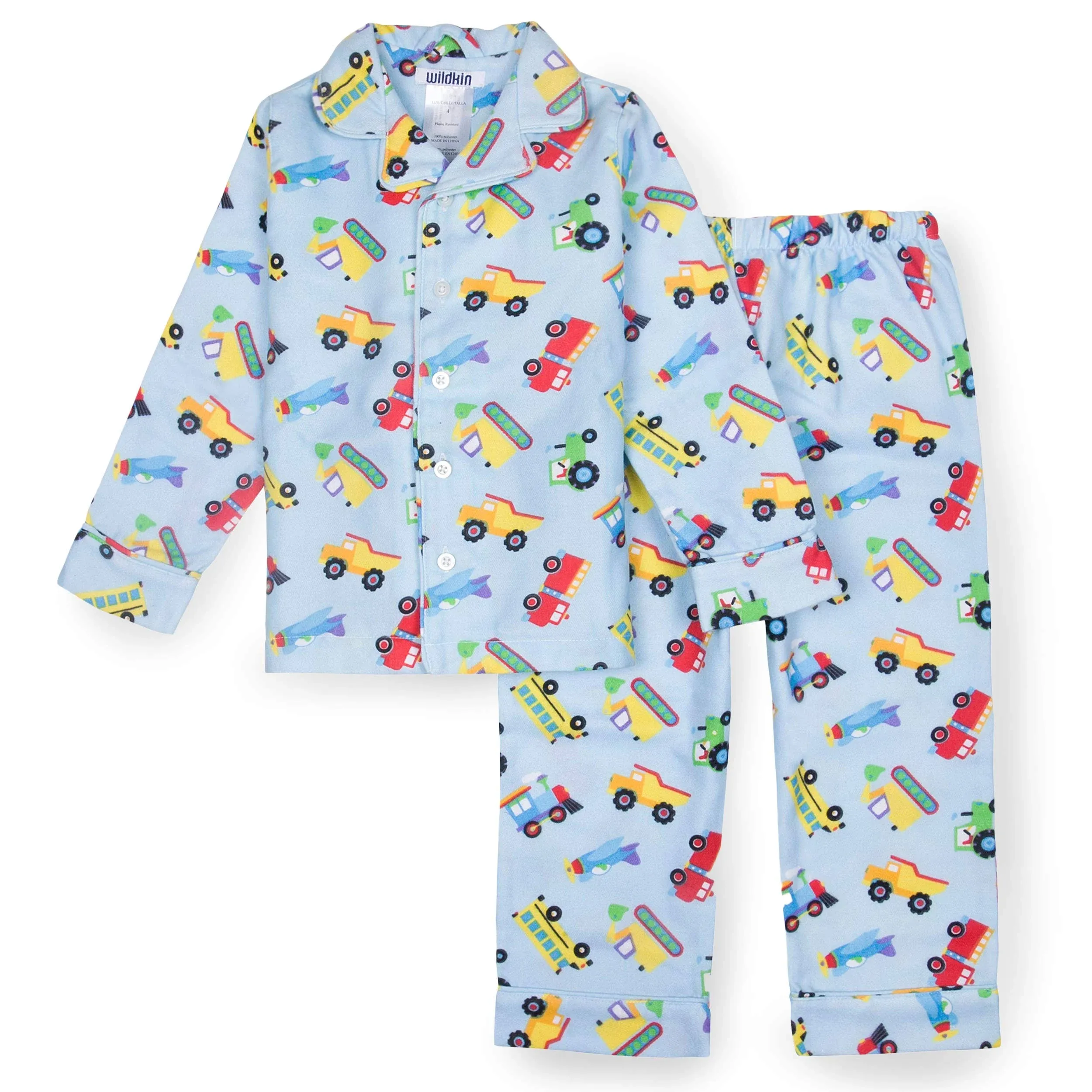 Wildkin Kids Trains, Planes and Trucks Flannel Pajamas, Size 6