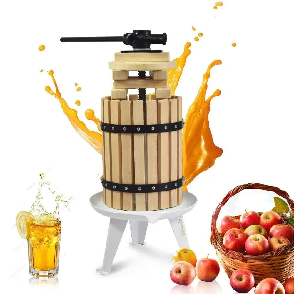 SQUEEZE master Fruit Press- 1.6 Gallon/6L-Solid Wood Basket Wine Press-Vintage traditional juicer-6 Press Wooden Blocks-Pole Handle Bar for Juice,Wine,Cider-1 free filter bag included