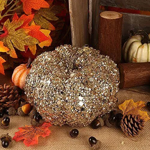 Domestar Artificial Glitter Pumpkin, Gold Pumpkin Faux Pumpkin Harvest