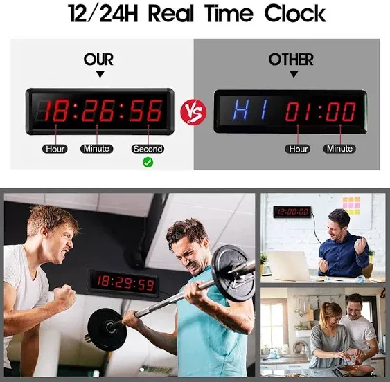 Seesii Gym Timer,LED Workout Colck Count Down/Up Clock,11.5" x 4" Ultra-Clear Digital Display, Power Bank Compatible with Workout Metal Stopwatch, Multi-Scenes with Remote