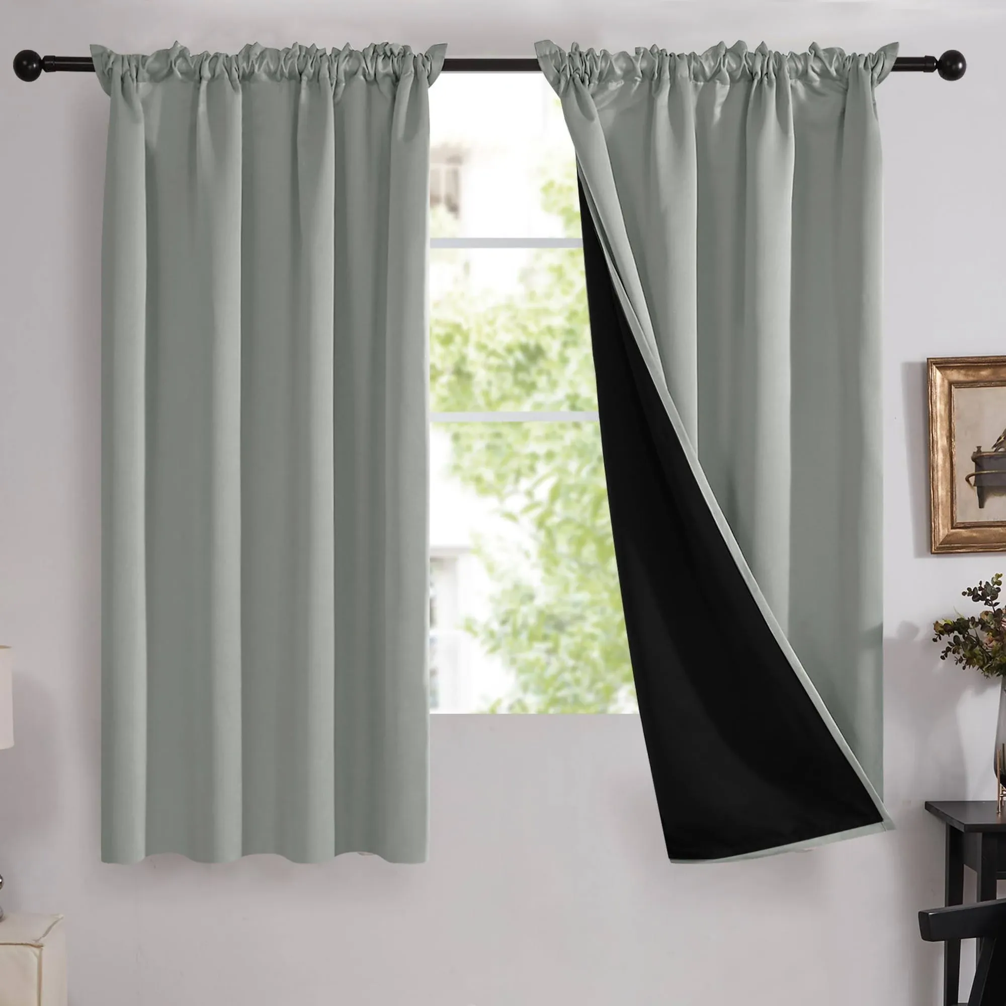 Deconovo 100 Percent Blackout with Liner Rod Pocket Curtain (2 Panel) - W52 x L45 - Light Grey