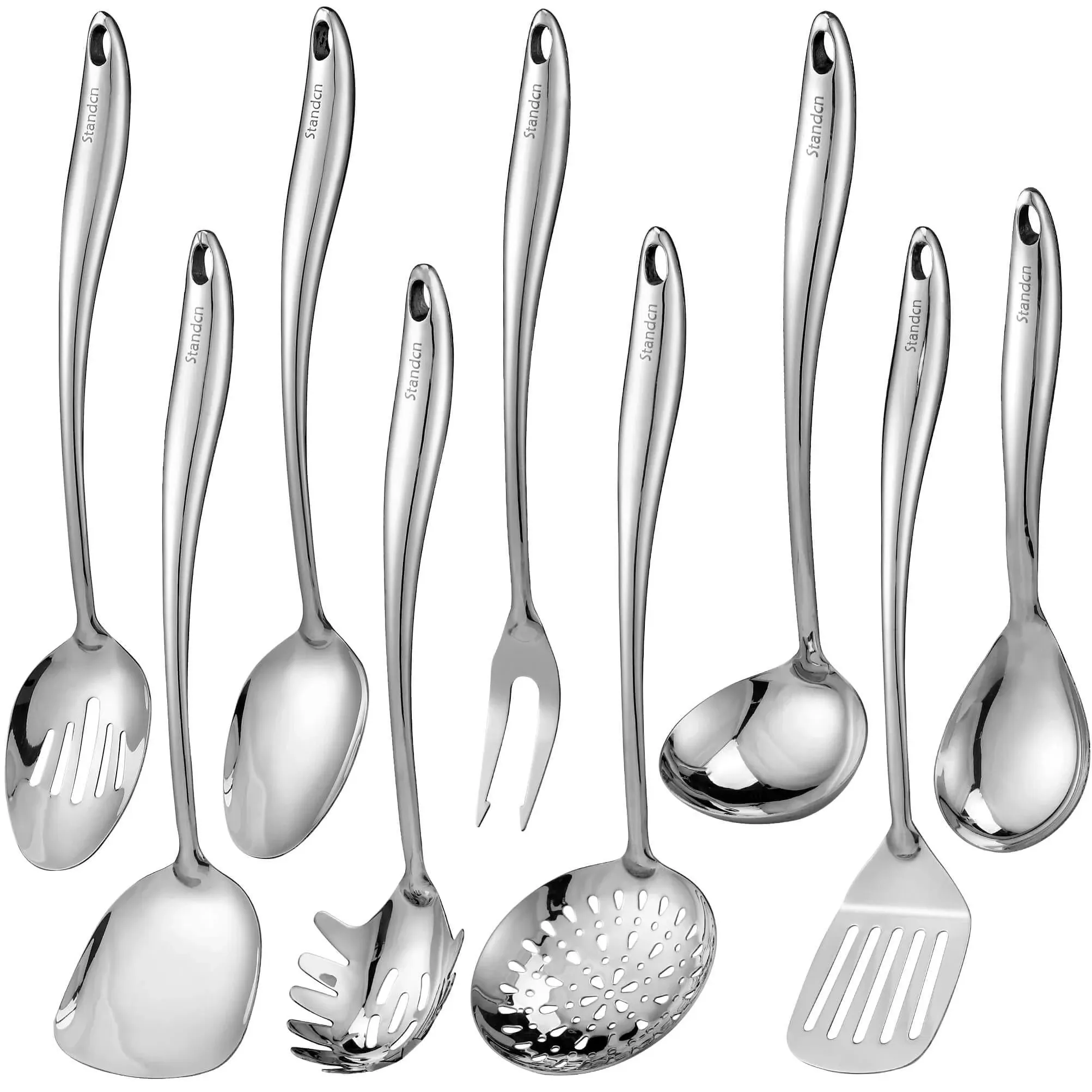 Standcn 304 Stainless Steel Kitchen Utensil Set - 9 Pcs Serving Utensils, Cooking ...