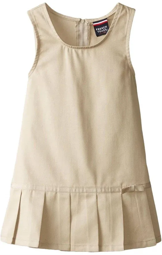 French Toast Girls 4-6X Pleated Hem Jumper with Ribbon 6X / Khaki