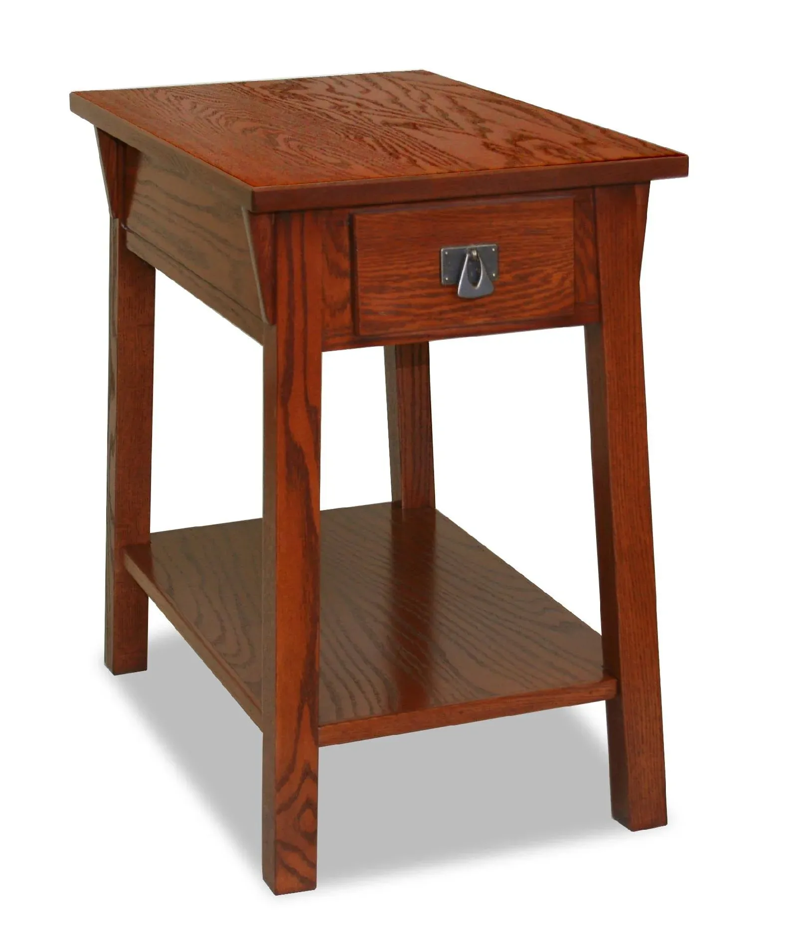 24 in. W Rectangle Mission One Drawer Side Table with Shelf, Russet Wooden Top