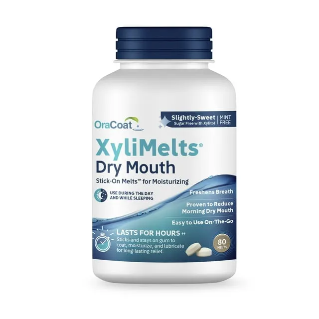 Oracoat XyliMelts Dry Mouth Relief Moisturizing Oral Adhering Discs Mild Mint with Xylitol, for Dry Mouth, Stimulates Saliva, Non-Acidic, Day and