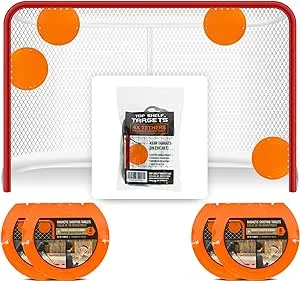 4 Pack Magnetic Hockey Targets for Shooting - Durable Hockey Net Goalie Targets for Hockey Training - Lacrosse Goal Targets for Accuracy, 8-Inch Size, 4 Tethers, Orange