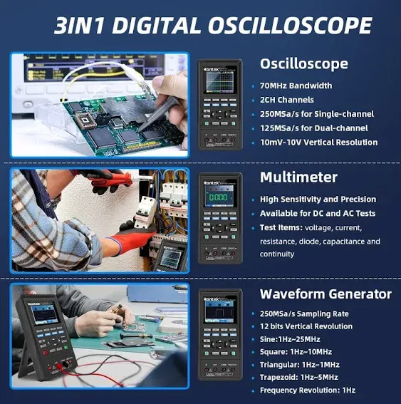 2d72 Handheld Oscilloscope 70mhz Waveform Generator Multimeter 3 In 1