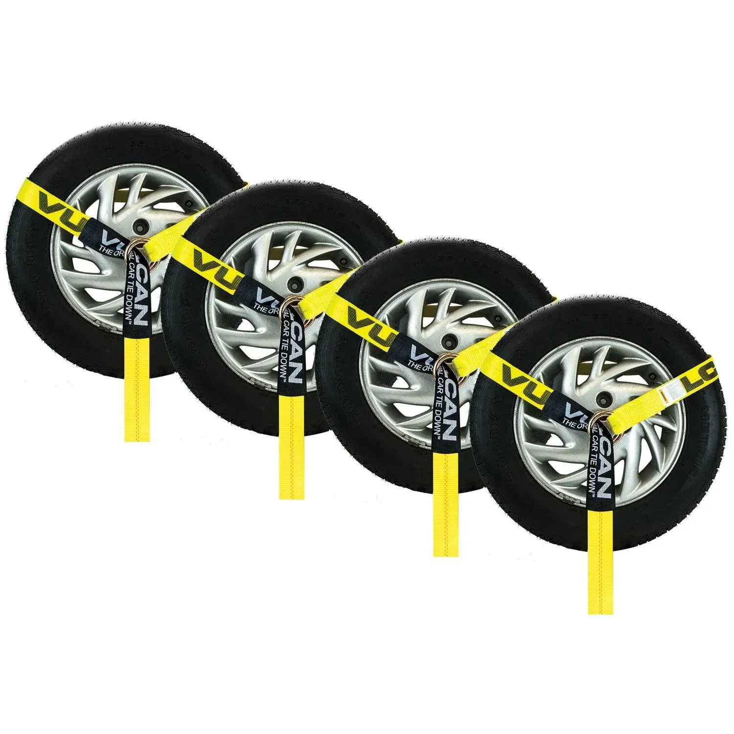 Vulcan Wheel Dolly Tire Harness with Universal O-Ring - 2 inch x 96 inch - 4 Pack - Classic Yellow - 3,300 Pound Safe Working Load - Straps Only -