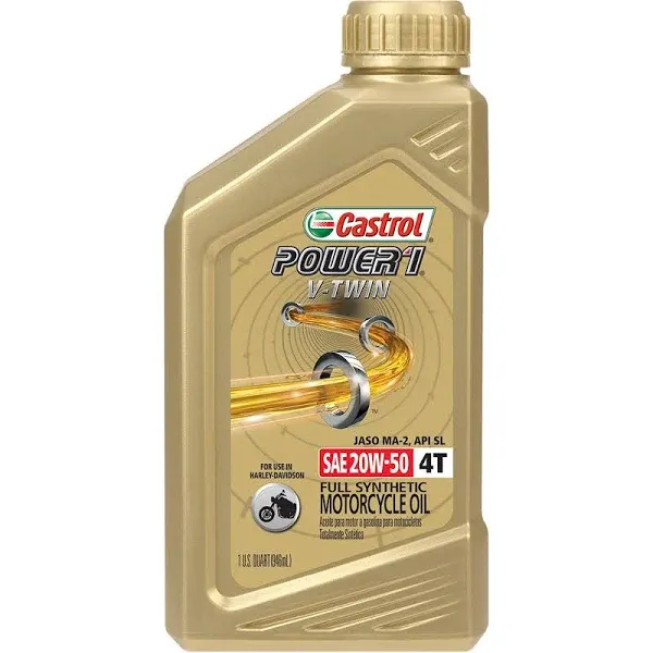 Castrol Power1 V-Twin 4T 20W-50 Full Synthetic Motorcycle Oil, 1 Quart