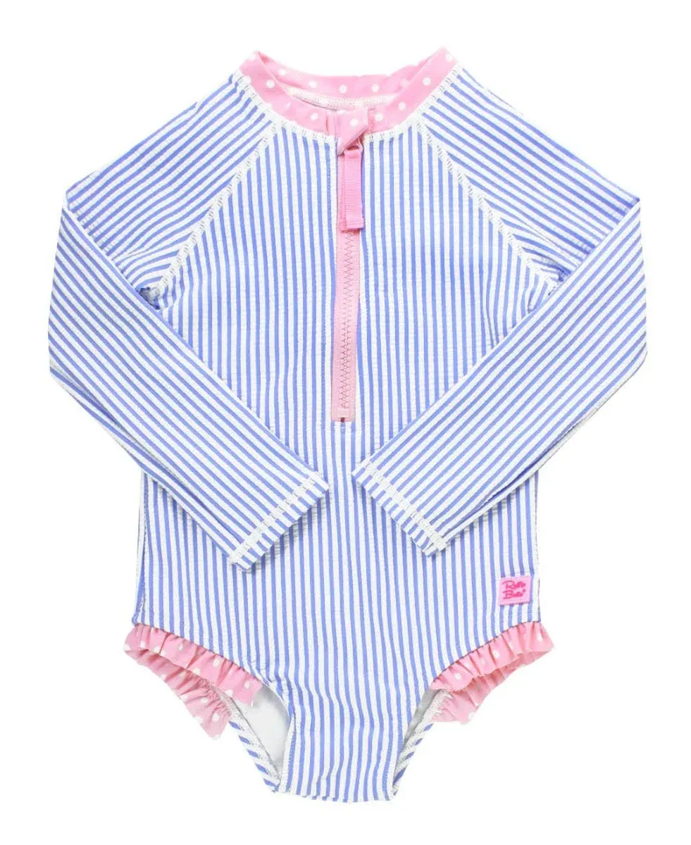 RuffleButts Toddlers' Periwinkle Seersucker One Piece Rashguard - 12-18M