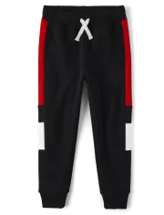 Boys Print Side Stripe Fleece Performance Jogger Pants - tidal