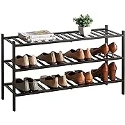 Shoe Rack, 3-Tier Bamboo Stackable Shoe Shelf Storage Organizer, Shoe Stand for 