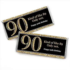 Big Dot of Happiness Adult 90th Birthday - Gold - Candy Bar Wrappers Birthday Party Favors - Set of 24