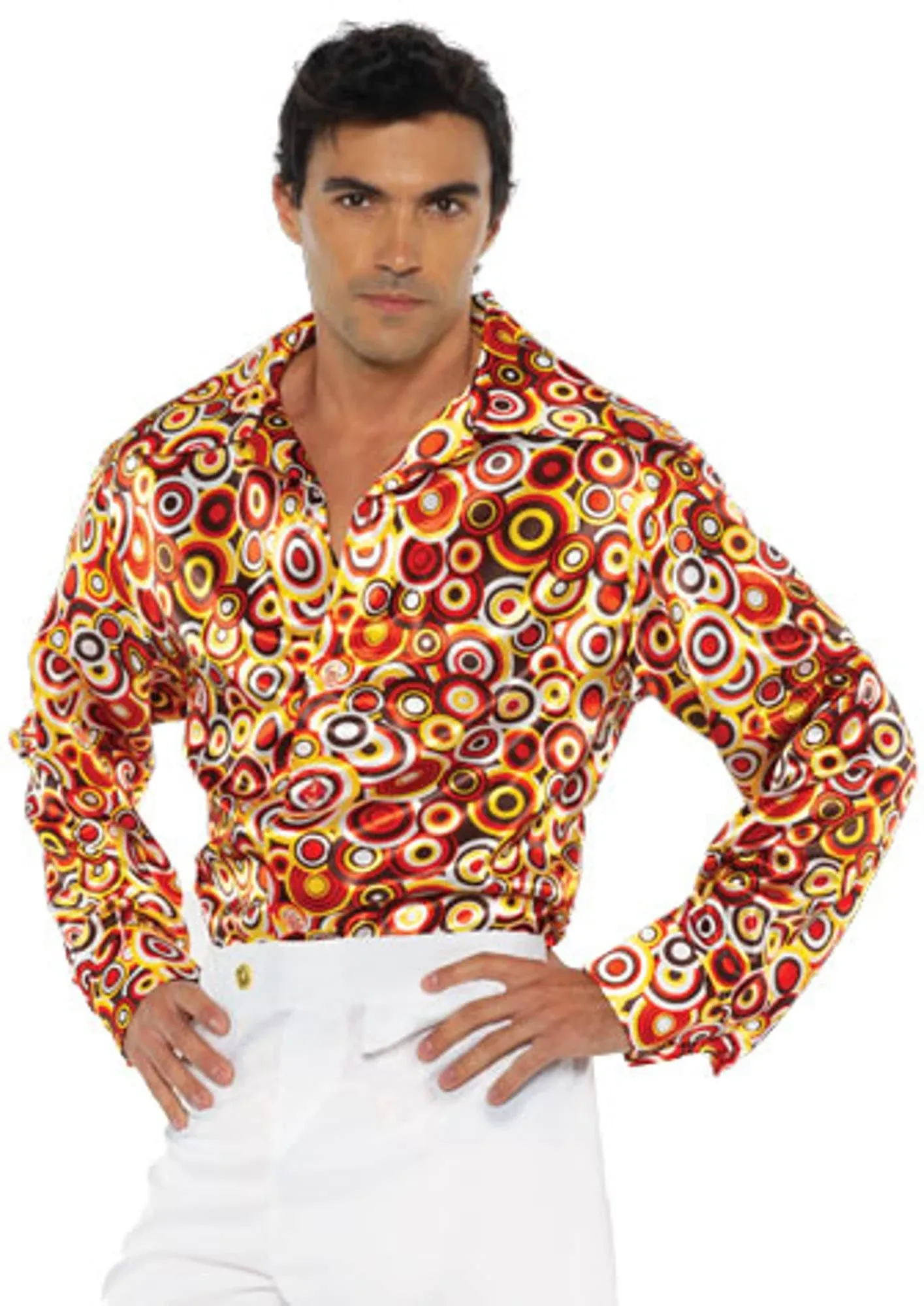 70S 80S MENS DISCO SATIN SHIRT COSTUME DANCE SATURDAY NIGHT FEVER PIMP CIRCLE 