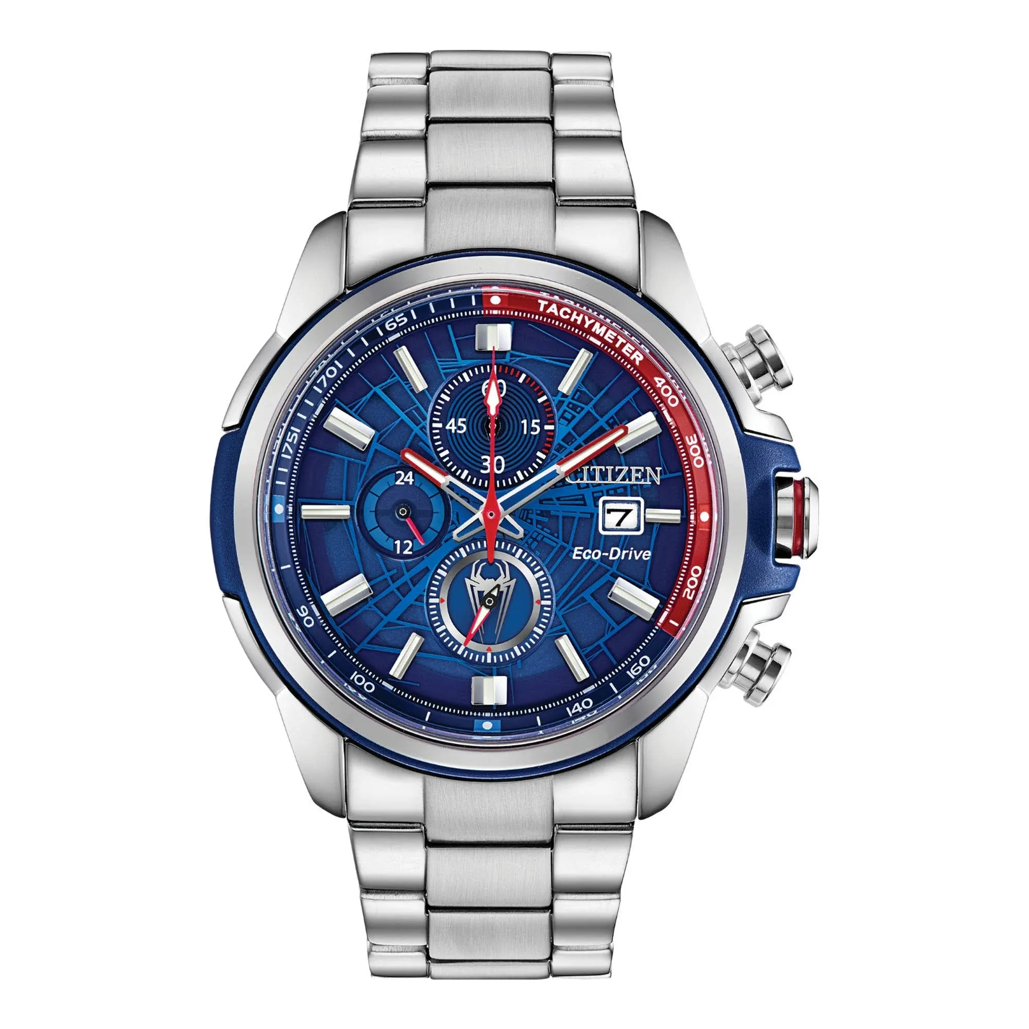 Citizen Eco-Drive Marvel Quartz Men's Watch, Stainless Steel, Spider-Man, Silver-Tone (Model: CA0429-53W)