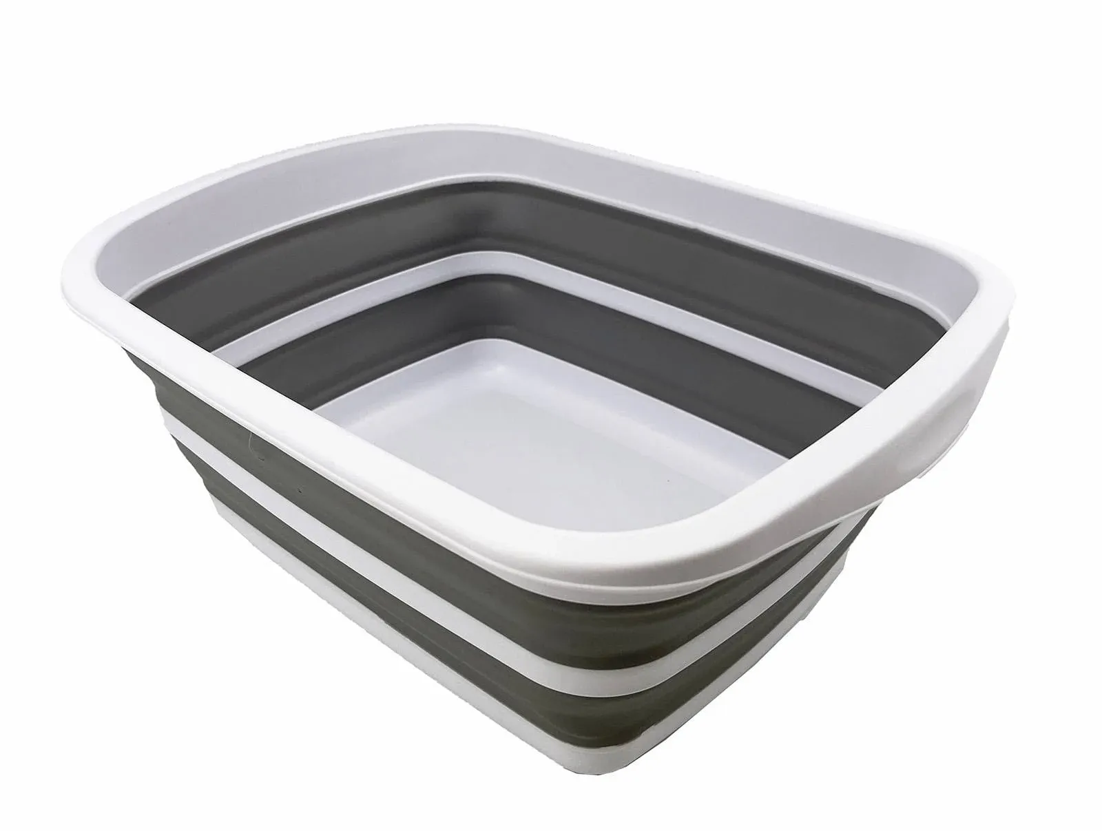 SAMMART 10L (2.6 Gallon) Collapsible Tub-Foldable Dish Tub-Portable Washing Basin-Space Saving Plastic Washtub (White/Grey)