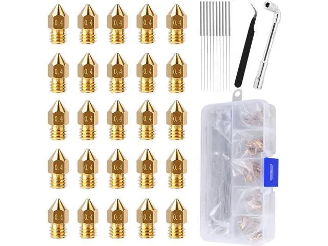 25pcs MK8 Ender 3 V2 Nozzles 0.4mm, 3D Printer Brass Hotend Nozzles with DIY Tools Storage Box for Creality Ender 3/Ender 3 Pro/Ender 3 Max/Ender 5 PR