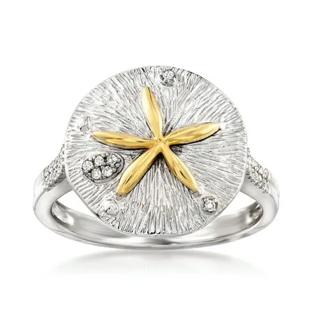 Ross-Simons Sterling Silver and 14kt Yellow Gold Sand Dollar Ring With .10 ct. t.w. Diamonds for Female Adult