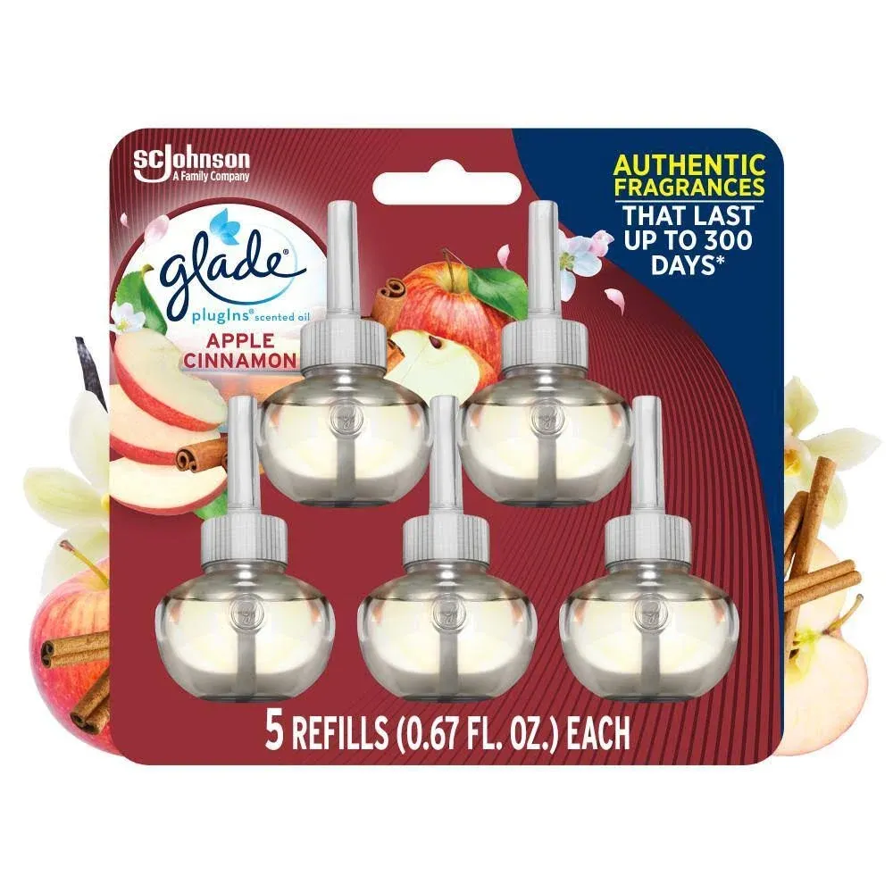 Glade PlugIns Refill 5 CT, Apple Cinnamon, 3.35 FL. OZ. Total, Scented Oil Air Freshener