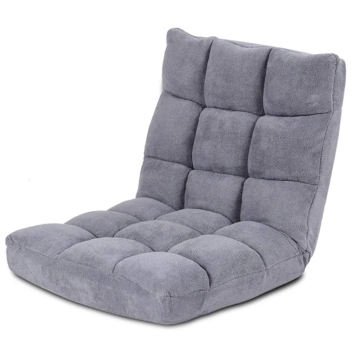 Costway Adjustable 14-Position Floor Chair Folding Lazy Gaming Sofa Cushioned Gray