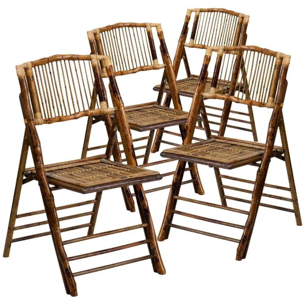 Emma + Oliver 4 Pack Bamboo Wood Folding Chair - Event Folding Chair - Commercial Folding Chair