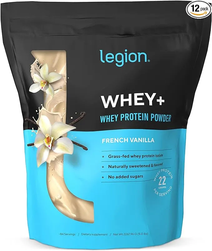 LEGION Whey+ Whey Isolate Protein Powder from Grass Fed Cows - Low Carb, Low Calorie, Non-GMO, Lactose Free, Gluten Free, Sugar Free, All Natural Whey Protein Isolate, 5 Pounds (Strawberry Banana)