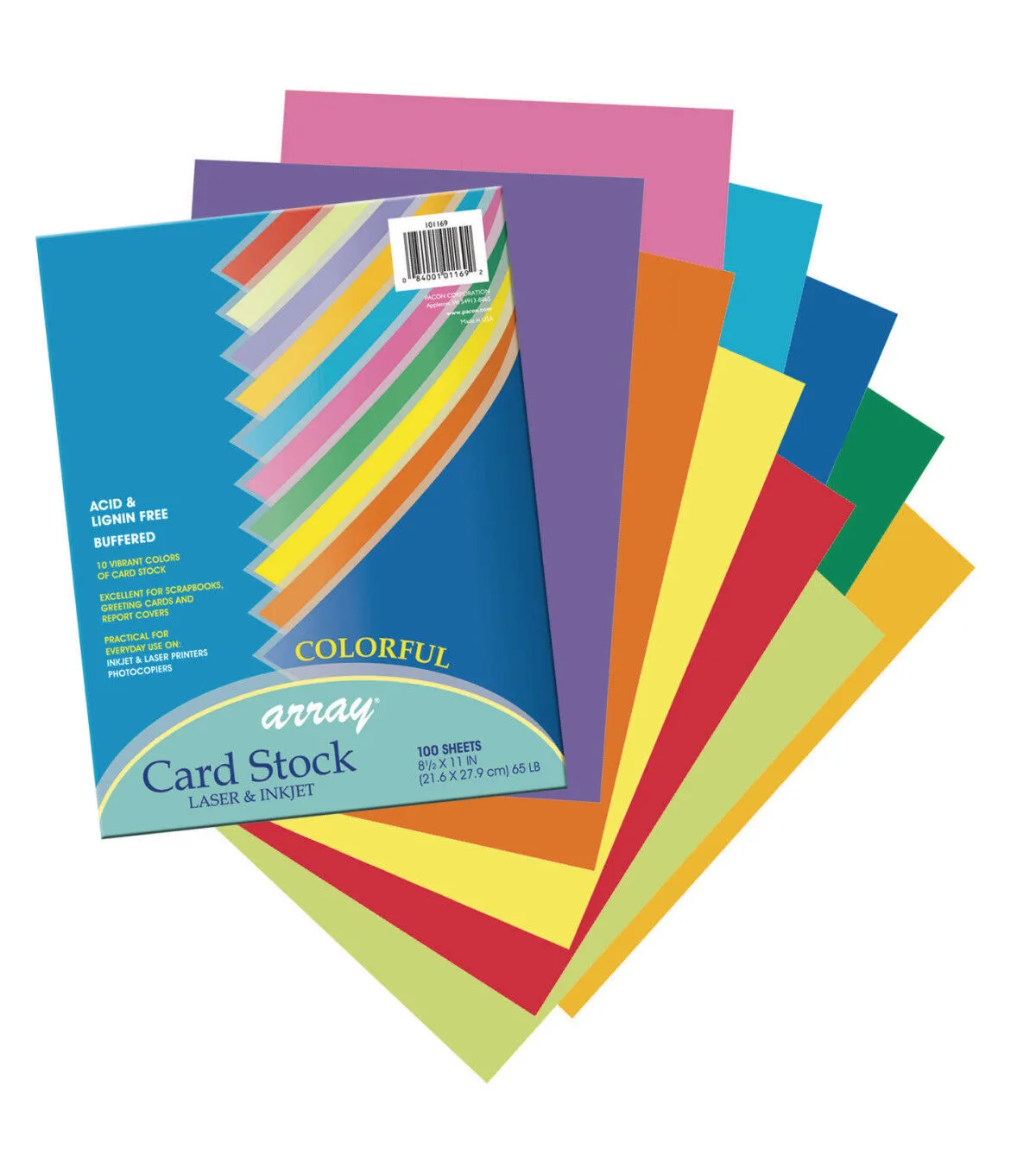 Pacon Array Card Stock, Letter, Assorted Bright Colors - 100 sheets