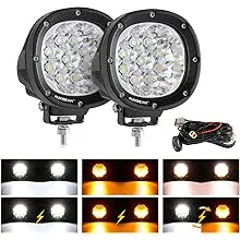 Auxbeam 4 inch Round Offroad Light 90W LED Amber White Spot Strobe Pods with 6 ...