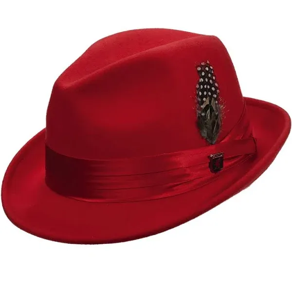 Stacy Adams Men's Crushed Wool Felt Fedora Hat, Red, Large