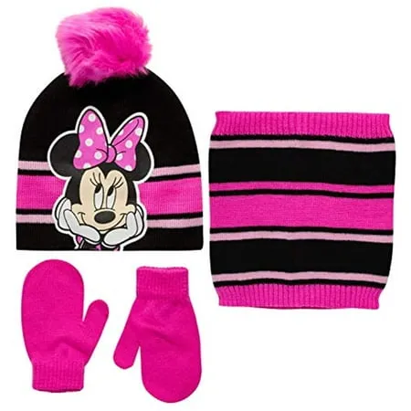 Disney Girls' Minnie Mouse or Frozen Winter Hat, Mittens or Gloves, and Gaiter Three Piece Set (2-7)