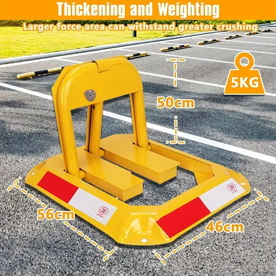 Tevlaphee Orange Foldable Parking Barrier, Cylindrical Lock, Double Lock Design for Extra Protection