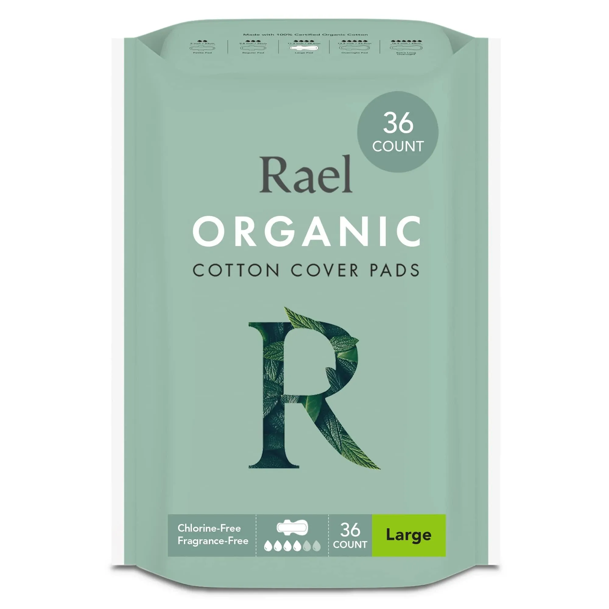 Rael Pads for Women, Organic Cotton Cover - Period Pads with Wings, Feminine Care, Sanitary Napkins, Heavy Absorbency, Unscented (Large, 24 Count)