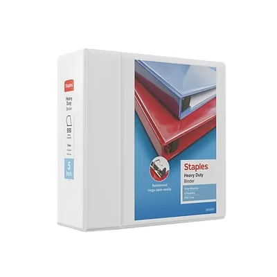 Staples Heavy Duty 5" 3-Ring View Binder, D-Ring, White (ST56267-CC)