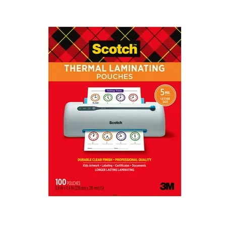 Scotch Thermal Laminating Pouches, 100 Count, Clear, 5 mil., Laminate Homemade Ornaments, Christmas Banners and Gift Tags, Ideal Holiday Supplies, Fits Letter Sized (8.9 in. × 11.4 in.) Paper