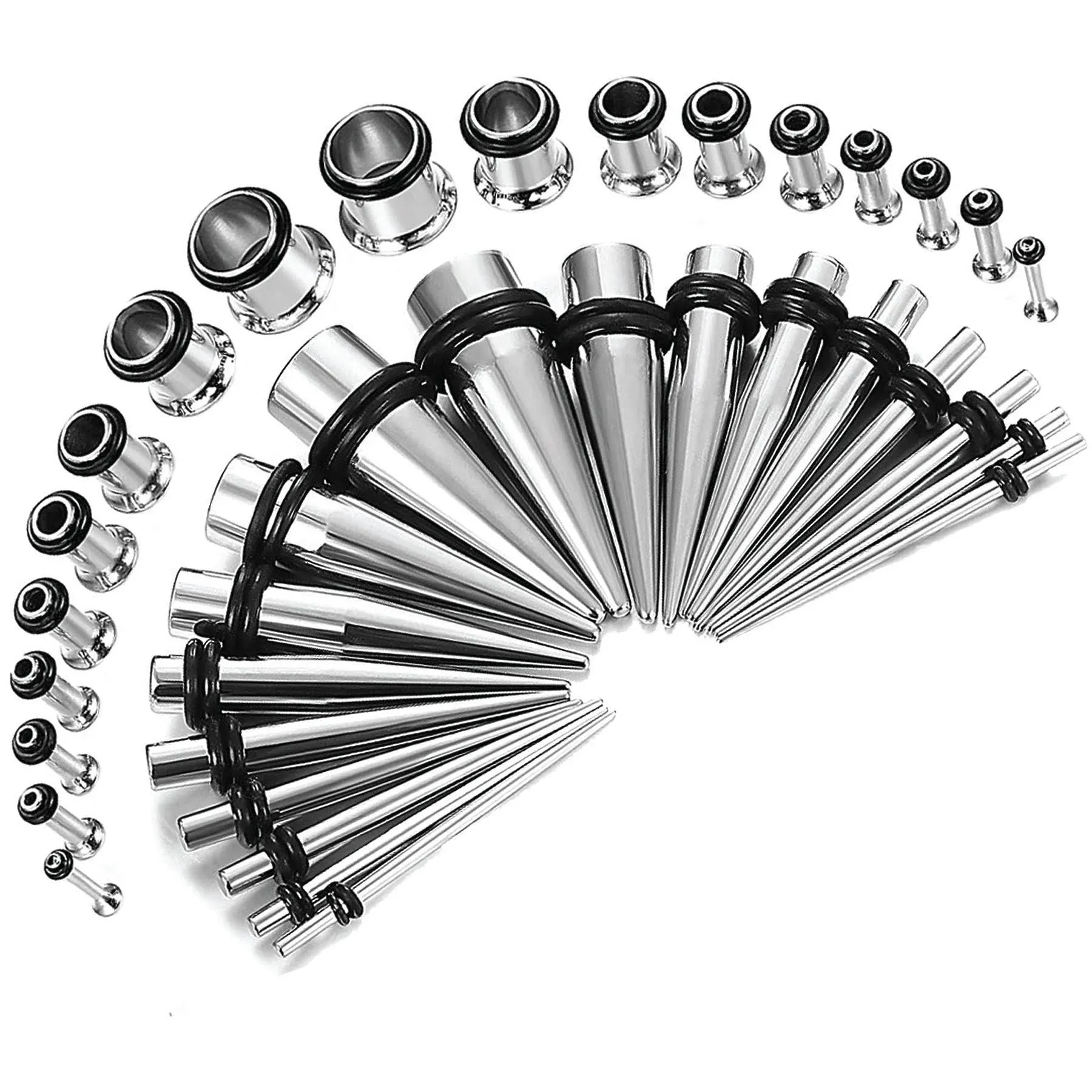 Black Ear Stretching Kit Plugs & Tapers Set 36pc Gauges 14g-00g