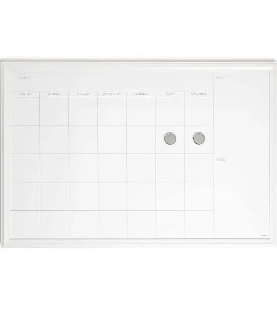 U Brands Farmhouse Dry Erase Calendar with White Frame Set, Office Supplies, with Magnets, 20” x 30”, 3 Pieces